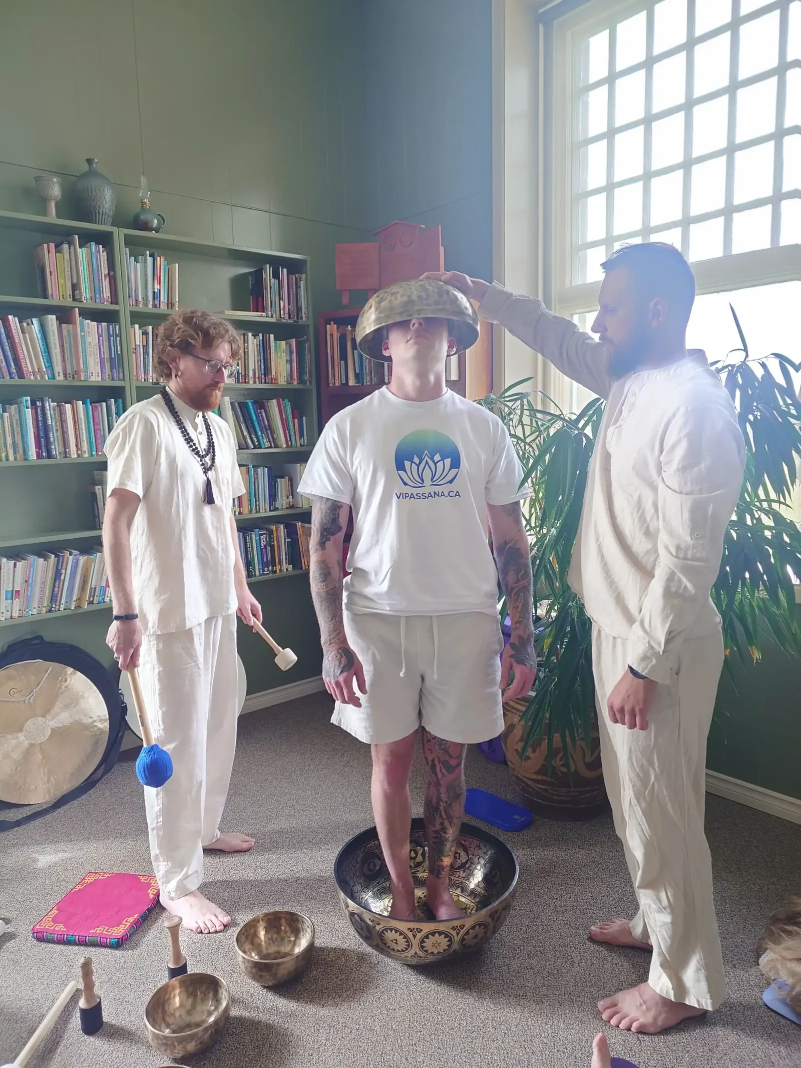 Tibetan singing bowl sound bath at the Vipassana retreat in Cochrane, Alberta